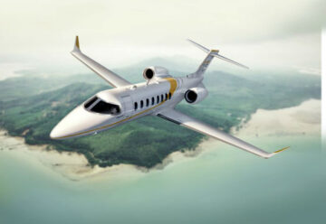 A Bombardier Learjet 75 in flight.