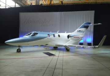 A HondaJet Elite in a hangar.